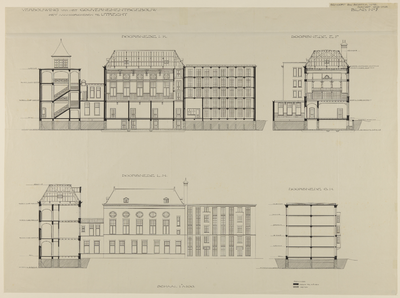 217523 Doorsneden van het Gouvernementsgebouw aan de Kromme Nieuwegracht (Paushuize) te Utrecht.